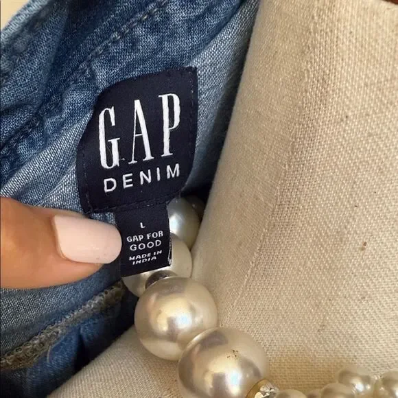 GAP Blue Long Sleeve Vintage Denim Pearl Snaps Dress with pockets - Picture 14 of 15